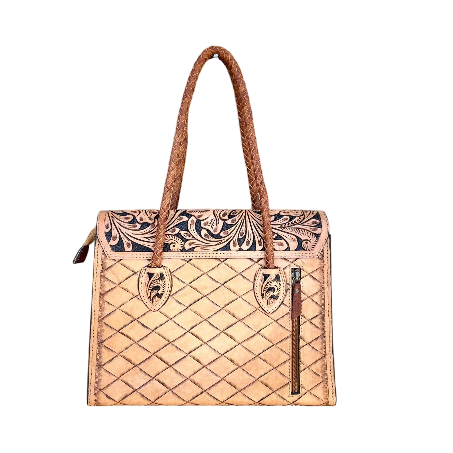 Hand-Tooled Leather Weekender Crossbody Tote Bag, Handmade Large Carry-On, Western Style Leather tooled Handbag